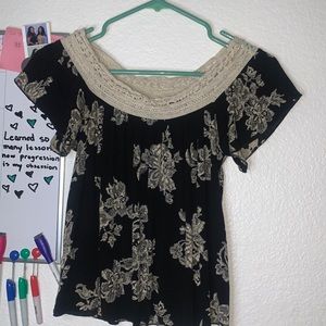 Off the shoulder flowy black float top